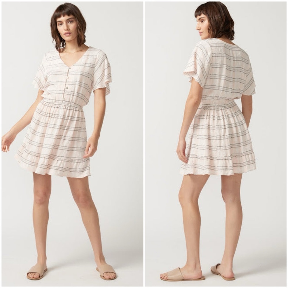Self Contrast Arie Buttoned Flutter Sleeve Dress … - image 1